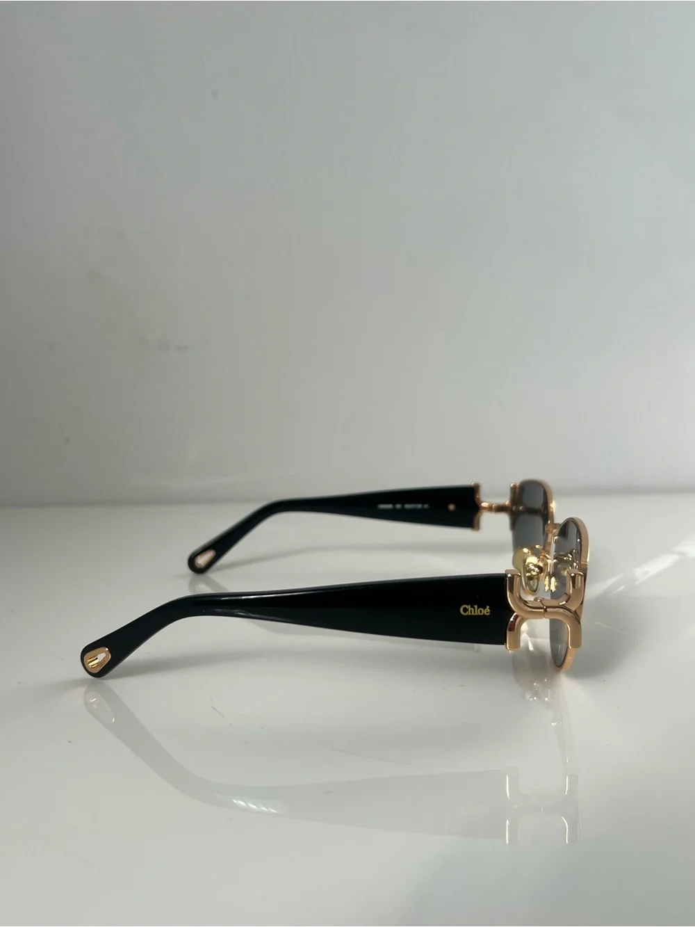 Chloe Gold Frame Black Oval Round Lens Women's Sunglasses